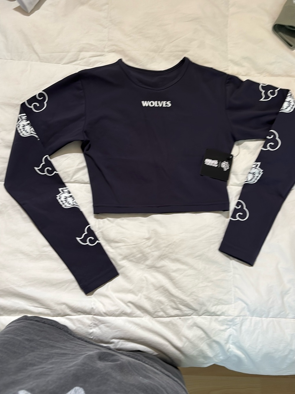 Darc Sport Navy Cropped Long-Sleeve Top with White Wolves Logo